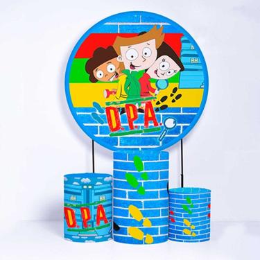 Imagem de Kit Painel de Festa Redondo de 1,80m e Trio de Cilindros Detetives do Prédio Azul - Fera Print