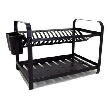 Imagem de Escorredor Aço Inox Epóxi Preto 20 Pratos Com Porta Talheres - DINOX