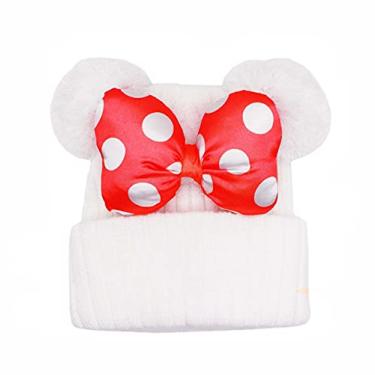Imagem de Gorro de inverno para meninas com pompons, gorro de malha quente com laço de orelhas de rato fofas, Branco, tamanho �nico