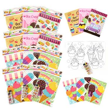 Imagem de Livros de colorir de sorvete Tiny Mills com lembrancinhas de festa com 12 livros de colorir e 48 giz de cera, lembrancinhas de festa de sorvete, saco de lembrancinhas, brindes de carnaval