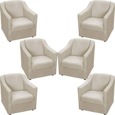 Imagem de Kit 6 Poltronas Mila Pé De Plástico Cromado - Bege Suede