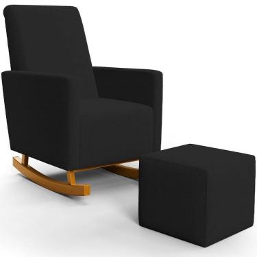 Imagem de Poltrona De Amamentação Com Balanço E Puff Ravena W01 Bouclê Preto - Lyam Decor