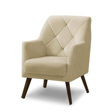 Imagem de Poltrona Decorativa Retrô Recepção Magali Veludo Bege Lansofbr