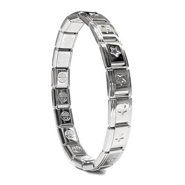 Imagem de Dolceoro Pulseira italiana de 9 mm, começando em 18 elos para tamanho de pulso de 15 cm - para tamanhos maiores, selecione uma opção de tamanho, elos modulares de aço inoxidável entrelaçados, 9mm, Aço