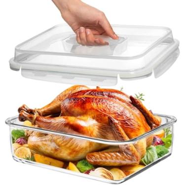 Imagem de 4800 ML / 163 oz / 21 Cup LARGE Glass Food Storage Container with Airtight Locking Lid. Ideal Storing food, Vegetables, Fruits. Baking Casserole, Lasagna, Roasting Turkey, Chicken BPA Free Oven Safe