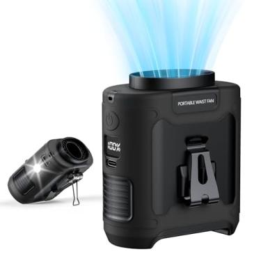 Imagem de PlanCiTi Ventilador portátil com clipe de cintura, 10.0000 mAh, bateria recarregável, cinto vestível, 16.000 RPM, camisa potente de 5 velocidades com lanterna e pescoço viva-voz resfriamento 40H