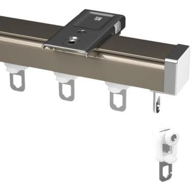 Imagem de Trilhos De Cortina Silenciosos Trilhos De Cortina De Alumínio Divisor De Quarto, Controles Deslizantes De Trilho Reto Resistente, Montagem Na Parede Do Teto, Champagne (Top Mount), 4m/13.1ft