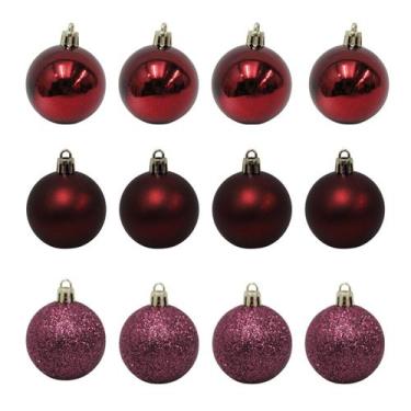Imagem de Bolinha de Natal Mix de Modelos c/ 12 Peças 5cm-Vinho- Chibrali VINHO