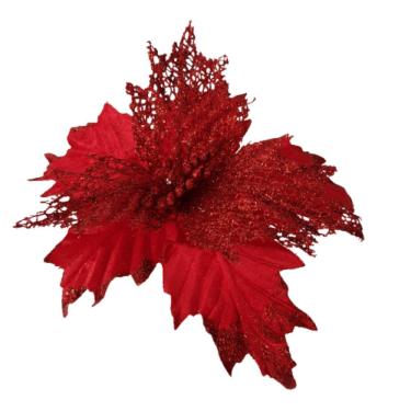 Imagem de Flor Artificial Natalina Poinsétia Veludo Vermelha 26cm