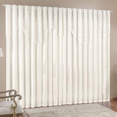 Imagem de Cortina Nicole 3 Metros Palha Tecido Microfibra Com Renda Floral Sala Quarto