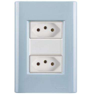 Imagem de Cj Duas Tomadas Dupla 10a Giz Azul Jeans Tramontina Completo Pronto Tramontina