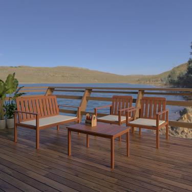 Imagem de Conjunto Para Jardim Com 1 Sofá 2 Poltronas 1 Mesa De Centro Madeira Maciça Madeira