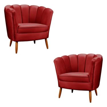 Imagem de Kit 2 Poltronas Decorativa Ariel Petala Com Pés De Madeira Star Confort Vermelho