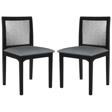 Imagem de Kit 02 Cadeiras Sala De Jantar Madeira Maciça Steve Tela Rattan Sextavano Linho Cinza/ébano G55