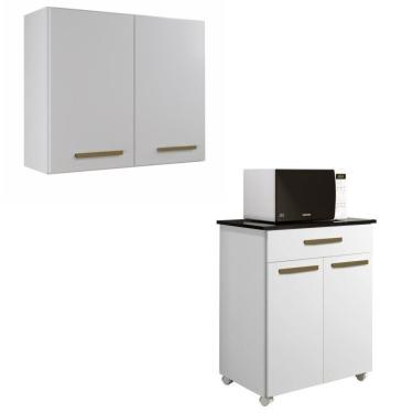 Imagem de Conjunto Balcão 2 Portas 1 Gaveta E Aéreo 2 Portas Branco