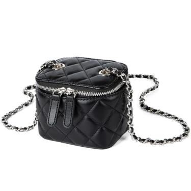 Imagem de Mini bolsas transversais jeans para mulheres, pequena, vintage, quadrada, bolsa boho, bolsa transversal com corrente e zíper, Preto Jet, Moda e fofa