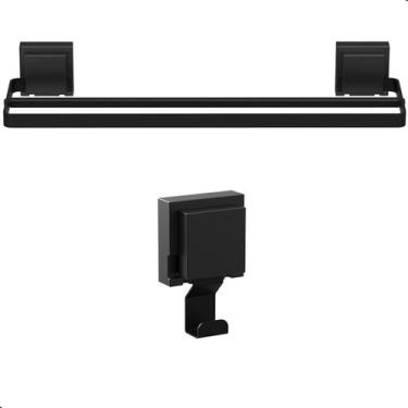 Imagem de Kit Porta Toalha de Banho Duplo e Cabide Ventosa Preto U.Max - Unidas 