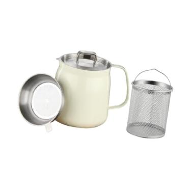 Imagem de Fenteer Panela de óleo de aço inoxidável 304, recipiente de cozinha de 2L/68oz com cesto de fritura