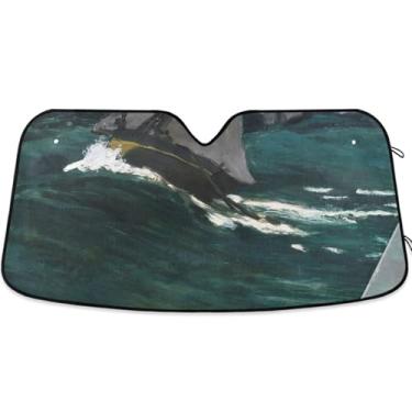 Imagem de Impressão personalizada Claude Monet Sombrinha de Onda do Oceano para Para-brisa de Carro Dobrável Acessórios de Carro Para-brisas Proteção de Para-Sol M, 139,7 cm x 70,1 cm