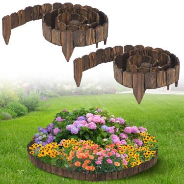 Imagem de Biubee Borda De Jardim Madeira Resistente E Anticorrosiva, 9,6 Pés Lx 3,9 Pol. Altura, Pacote Com 2, Discreta Que Se Integra À Natureza, Para Jardim, Canteiro Flores, Caminho, Cerca Decorativa Árvor