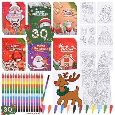 Imagem de ChezAbbey (30+30 Peças) Livro De Colorir Natal Para Crianças Com Giz Cera Empilhável, Materiais Atividades Feliz Natal, Lembrancinhas Festa Inverno, Mini Sacolas Guloseimas Crianças, Presente Boneco