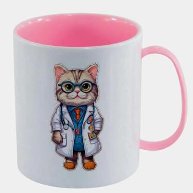 Imagem de Caneca de Polímero Plástico Inquebrável Infantil Rosa Claro - GATINHO MEDICO