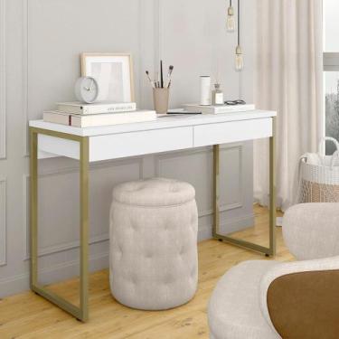 Imagem de Escrivaninha Estilo Industrial Cayman 2 Gavetas Dourado/branco - M.a -