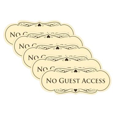 Imagem de All Quality Placa de designer sem acesso para convidados - Plástico durável e fácil instalação | Ideal para restaurantes, bares, hotéis e Airbnb - marfim/marrom escuro - pequena (pacote com 5)