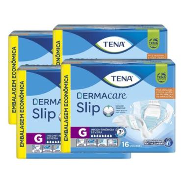Imagem de Kit 4 Fraldas Geriátrica Tena Dermacare Slip Jumbo 16 Und., Grande