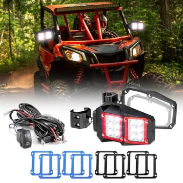 Imagem de WeiSen Espelhos Retrovisores Utv 2 Peças Com Luz Led E Chicote Elétrico Para Interruptor Basculante, Pro-Fit Side 24 White Spot Compatível Polaris Ranger General Defender Maverick