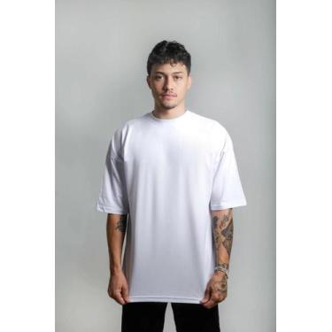 Imagem de Camiseta Tubular Streetwear Branca Lisa Sem Costura Lateral Oversized 