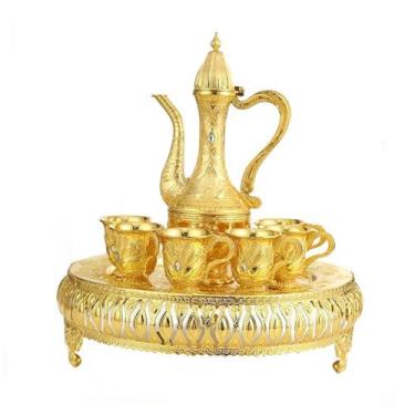 Imagem de Fenteer Conjunto de bule de chá europeu com copos e jarra de vidro, ideal para celebrações