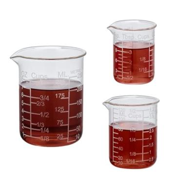 Imagem de Conjunto de copos medidores de vidro em escala de gravura Ackers, bico em forma de V, inclui copo medidor de vidro de 60 ml, 120 ml e 250 ml (226.8 g) para cozinha ou restaurante, fácil de ler
