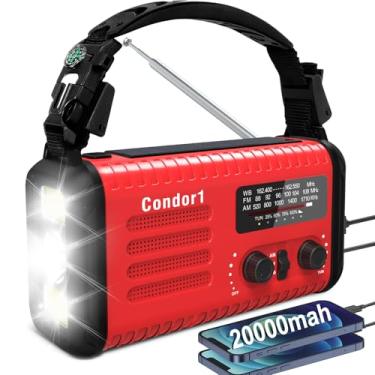 Imagem de Rádio de emergência de 20000 mAh, manivela solar, rádios AM FM NOAA, bateria recarregável, alarme SOS, lanterna, lâmpada de leitura para emergência doméstica ao ar livre (vermelho)