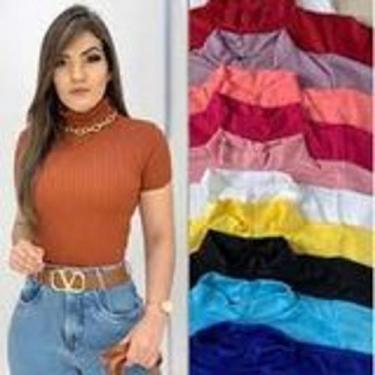 Imagem de Blusa feminina gola alta manga curta basica malha canelada moça - Filo