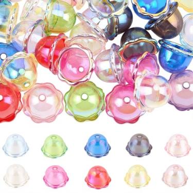 Imagem de SUNNYCLUE 60 peças, 10 cores, contas de flor de trompete de acrílico, tampas de contas de acrílico 2,4 x 1,55 cm, água-viva estética, sino-floral, espaçador, cone, pingentes, achados para joias, sinos