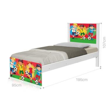 Imagem de Cama Solteiro Com Cabeceira Adesivada Futebol Meninos
