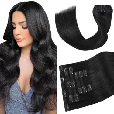 Imagem de Aison Extensões De Cabelo Preto Com Grampos, Humano Natural 85G, 100% Remy, Macio E Sedoso, Liso, 7 Peças, 16 Grampos