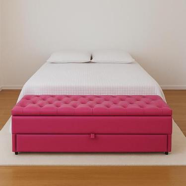 Imagem de Puf Baú Com Gaveta de Casal 140x50x45cm Cor Rosa - material sintético 