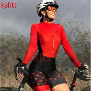 Imagem de Macacão Manga Longa Ciclismo Bicicleta Esporte Vermelho