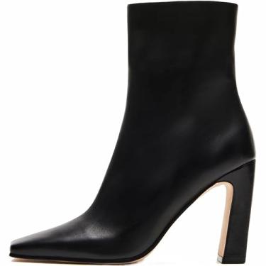 Imagem de Lovee Cosee Botas de cano curto femininas 2025 salto grosso bico quadrado botas com zíper conforto outono inverno festa escritório encontro noite viagem casual roupa, Preto, 40