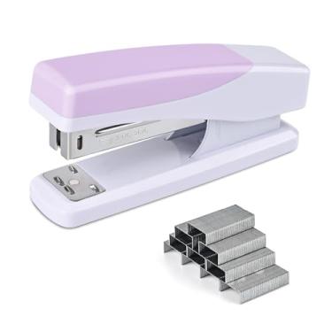 Imagem de Temiary Grampeador de mesa Morandi com 400 grampos padrão, capacidade para 25 folhas, um dedo, sem atolamento, grampeadores sem esforço para sala de aula e escritório (roxo)