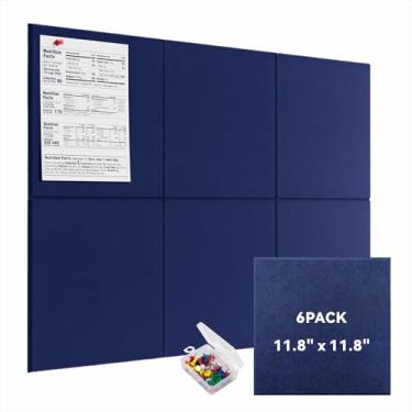 Imagem de Quadro de avisos grande de cortiça para parede 91 cm x 61 cm, pacote com 6 placas de feltro azul marinho com 30 pinos e 36 abas adesivas removíveis seguras, azulejos de parede de feltro para