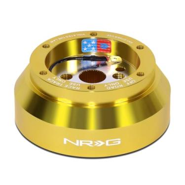 Imagem de NRG Innovations Cubo curto para volante estilo corrida, eixo de direção de alumínio bloqueável, unidade adaptadora de liberação rápida com padrão de parafuso de 6 x 70 mm, para Chevy/Dodge/GM, ouro