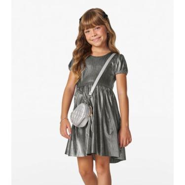 Imagem de Vestido em Malha Plissada Shiny Trick Nick Cinza, 12, Cinza