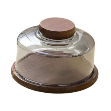 Imagem de Ｂｅｓｇａ Suporte para bolo com tampa de cúpula, prato de madeira para bolo, suporte para frutas, decoração, para exibição para festa, comemoração, aniversário, Cinza