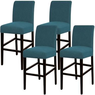 Imagem de Bar Chair Stool Covers Set of 4, Stretch Washable Bar Stool Seat Covers for Kitchen Dining Room Cafe(Dark blue)
