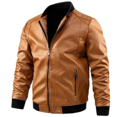 Imagem de Jaquetas De Couro Masculinas - Jaqueta Plus Size Jaqueta Masculina De Mangas Compridas Casaco De Couro Casual Motocicleta Biker Casaco Cor Sólida, Navy, 6XL