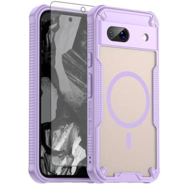 Imagem de Asuwish Capa de celular para Google Pixel 8A, compatível com Magsafe Magnetic, protetor de tela de vidro temperado, traseira fosca translúcida à prova de choque fina protetora Pixel8A A8 5G mulheres