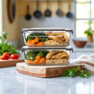 Imagem de Kits 2 Potes Vidros Retangulares Herméticos 4 Travas Mantimentos 1040 ML